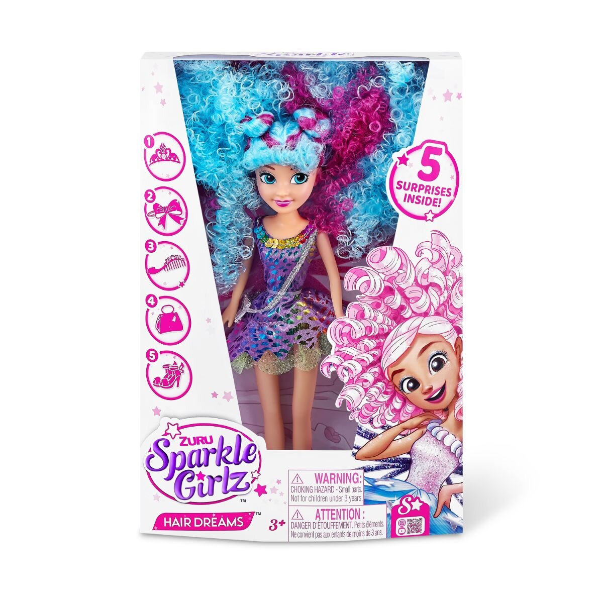 Sparkle Girlz Set de joaca Papusa Hair Dreams Albastru