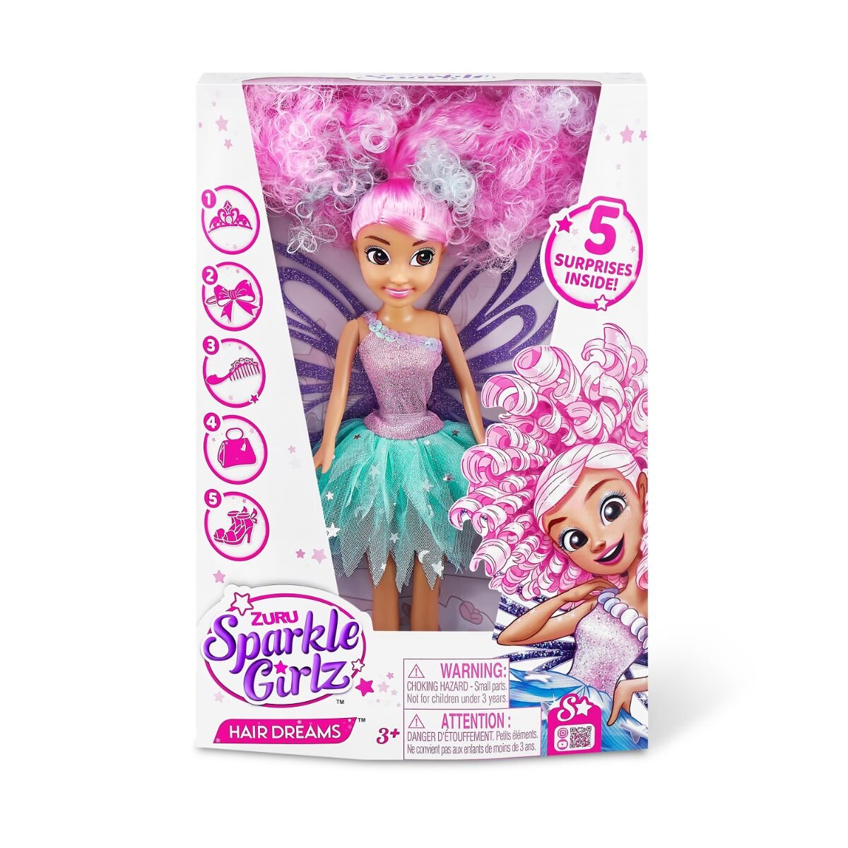 Sparkle Girlz Set de joaca Papusa Hair Dreams Roz