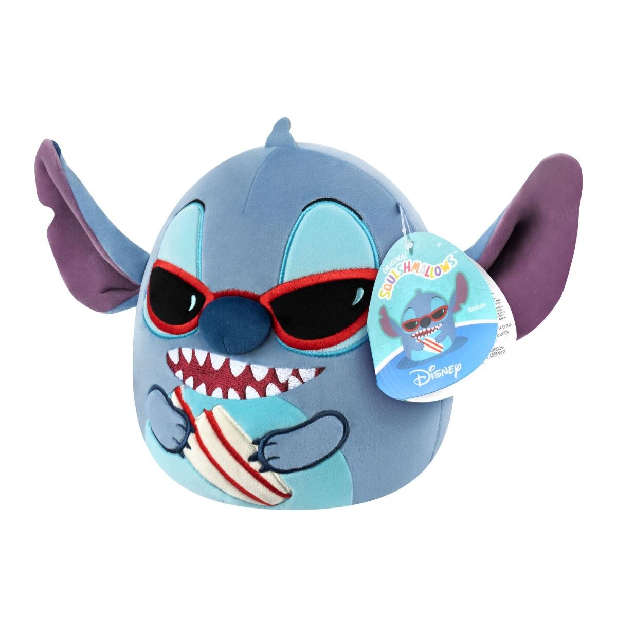 SquishMallows Jucarie de plus Disney Stitch cu placa de surf 20 cm