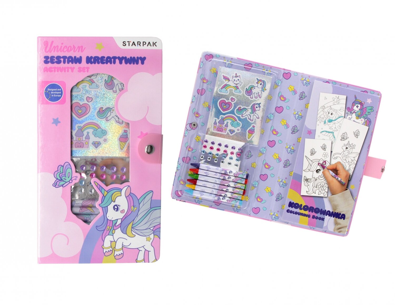 Starpak Set de activitati Carte de colorat cu autocolante si creioane colorate Unicorn