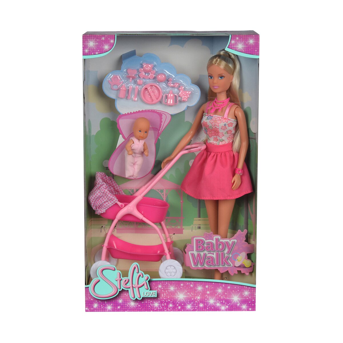 Steffi Love Papusa cu bebe in carucior roz