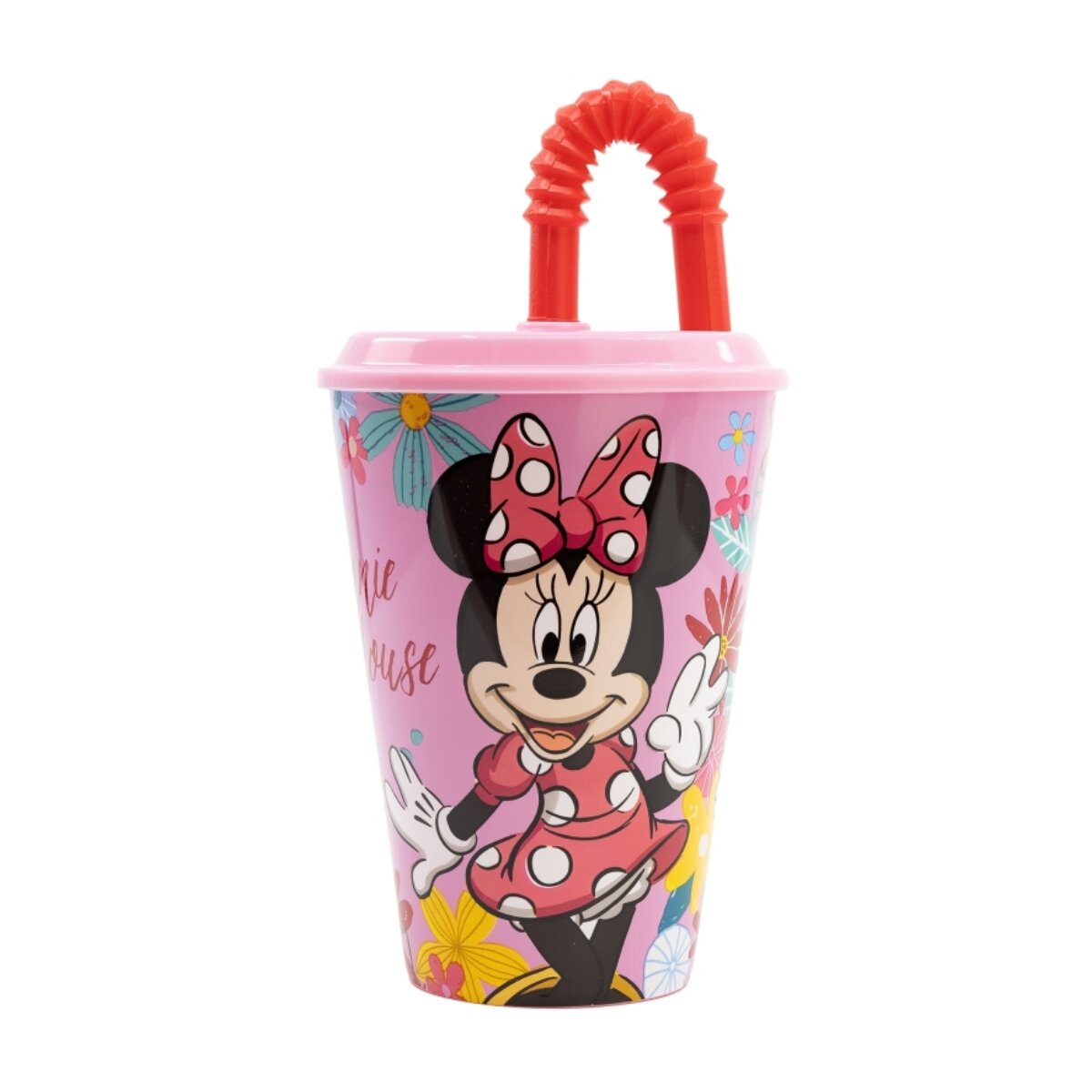 Stor Pahar cu pai si capac Minnie Mouse 430 ml