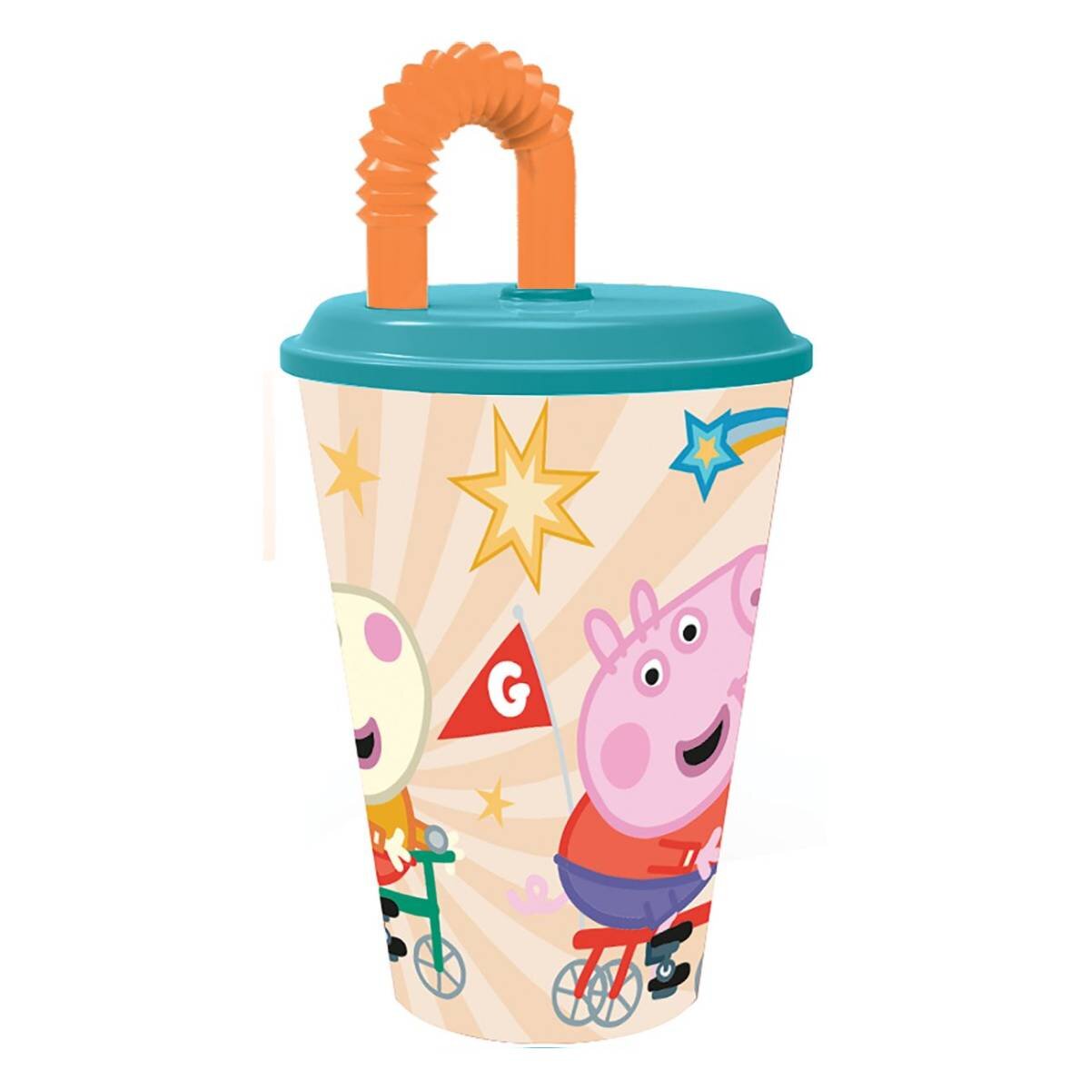 Stor Pahar cu pai si capac Peppa Pig 430 ml