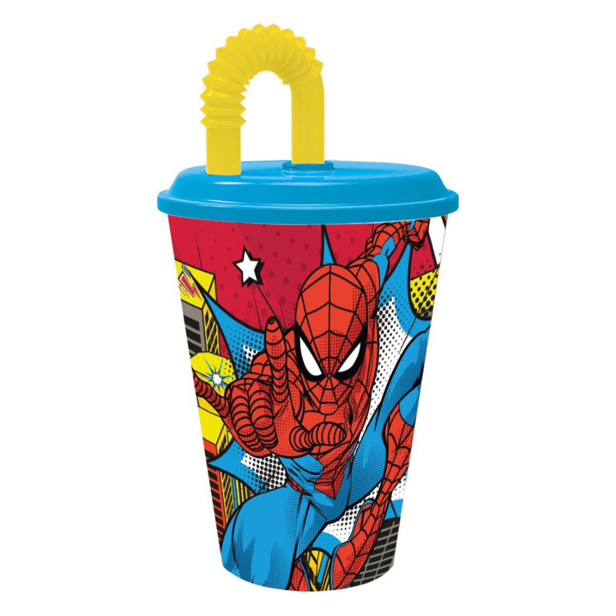 Stor Pahar cu pai si capac Spiderman 430 ml