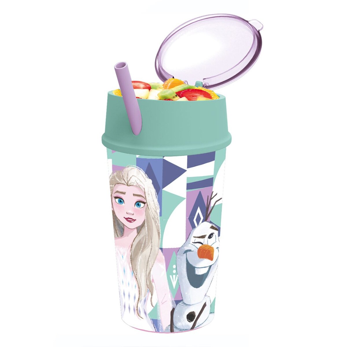 Stor Pahar cu pai si compartiment superior Frozen 400 ml