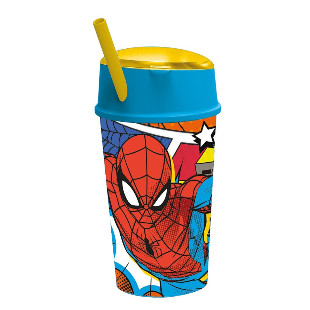 Stor Pahar cu pai si compartiment superior Spiderman 400 ml