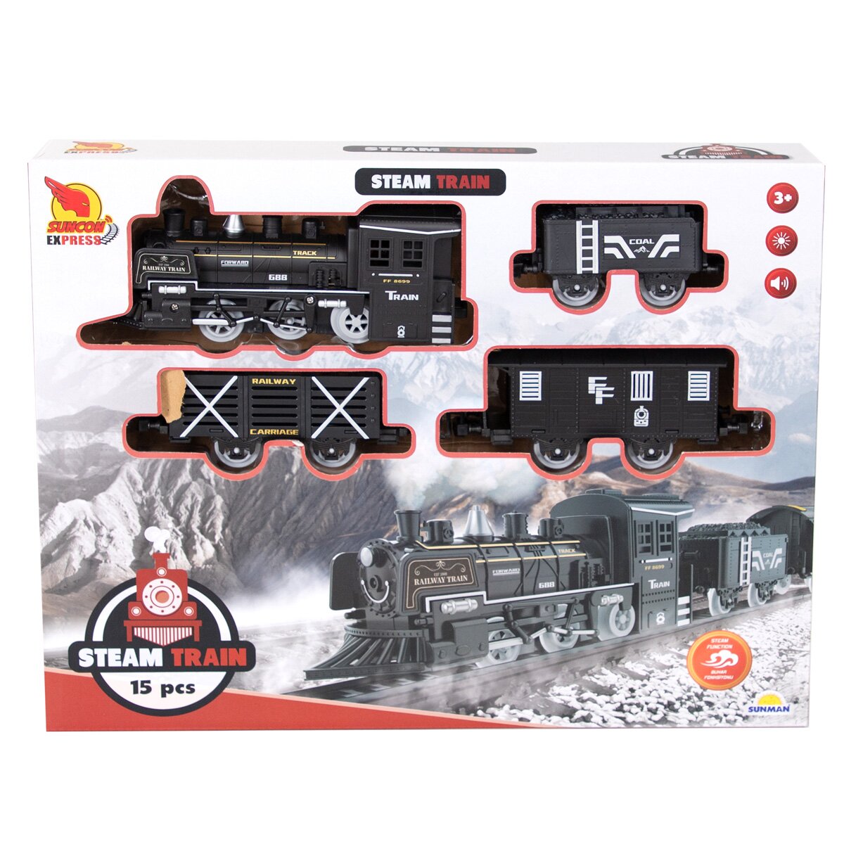 Suncon Locomotiva cu 4 vagoane si sina 15 piese