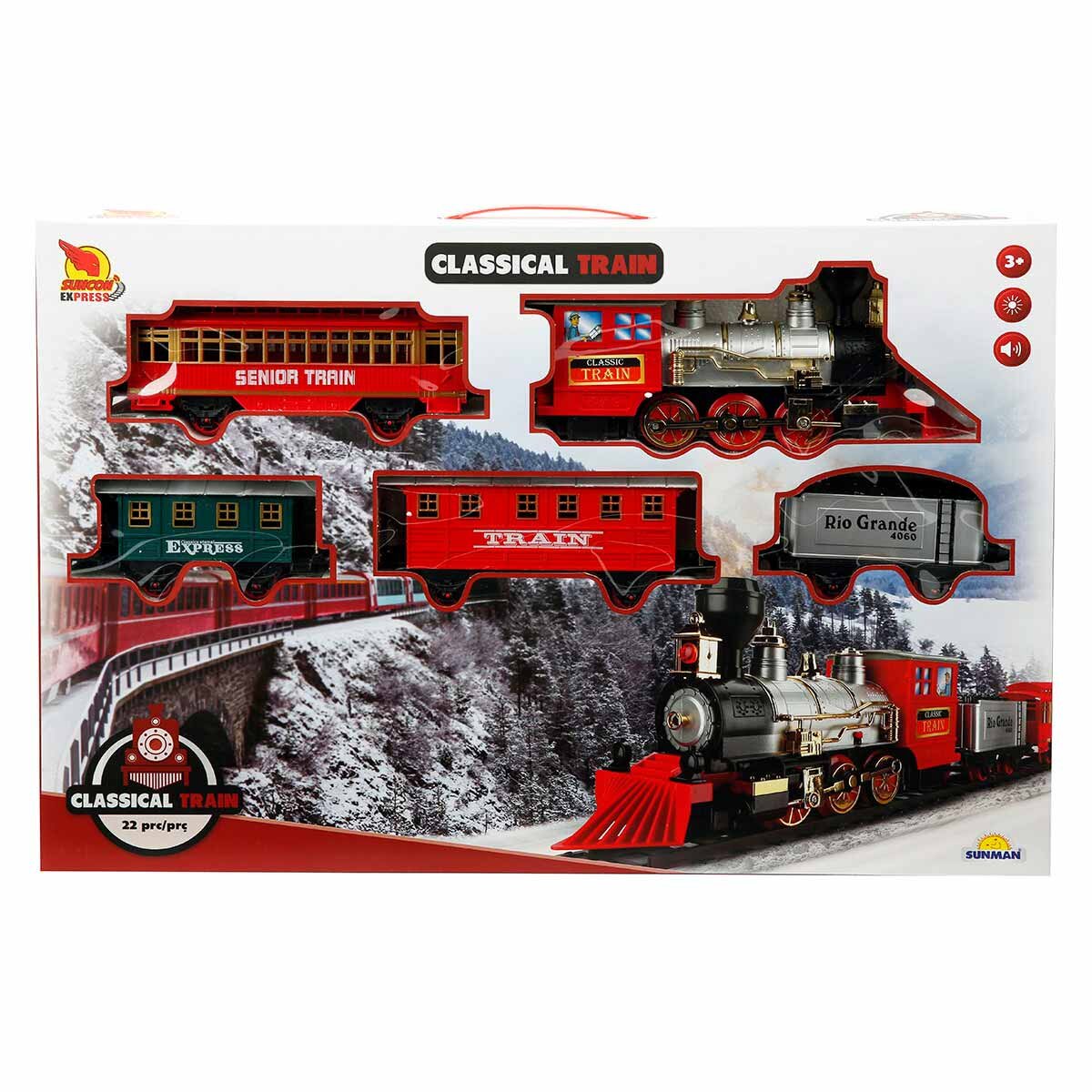 Suncon Locomotiva cu 4 vagoane si sina 22 piese