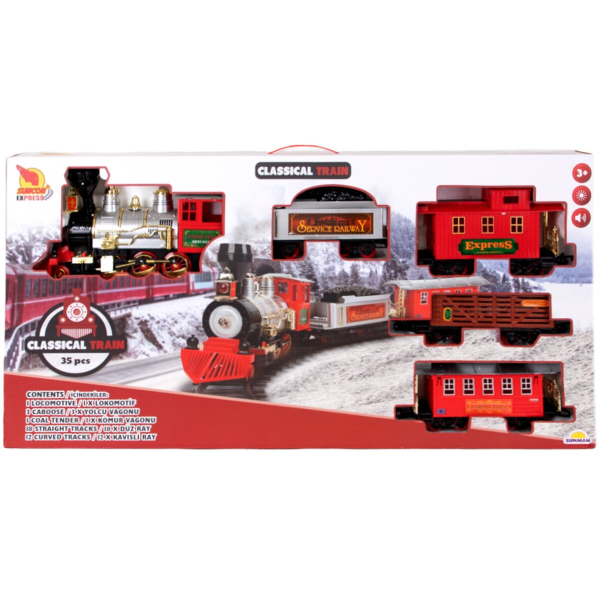 Suncon Locomotiva cu 4 vagoane si sina 35 piese