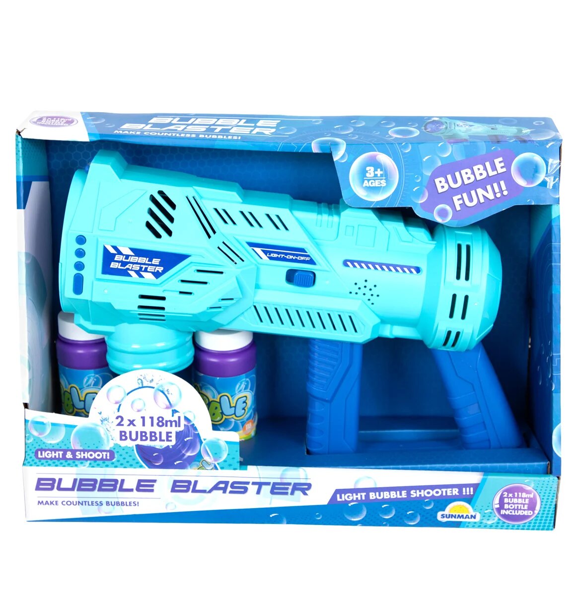 Sunman Pistol de facut baloane cu lumini si sunete Bubble Blaster Albastru 236 ml