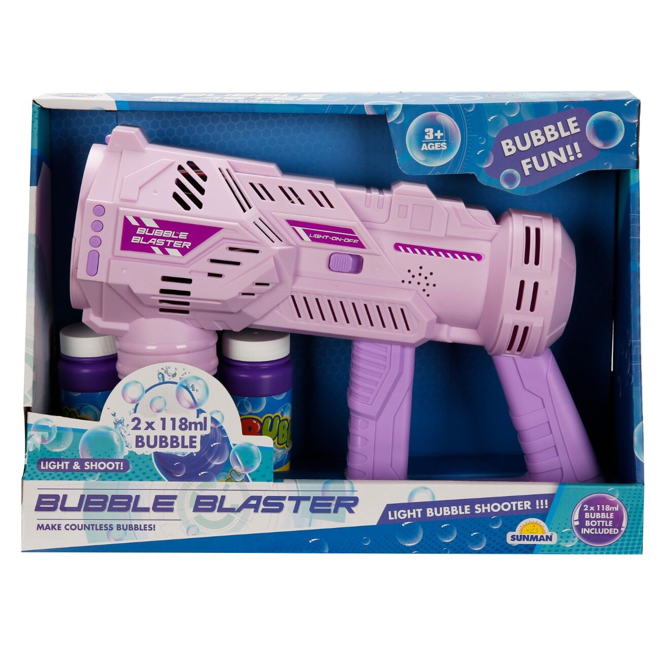 Sunman Pistol de facut baloane cu lumini si sunete Bubble Blaster Roz 236 ml