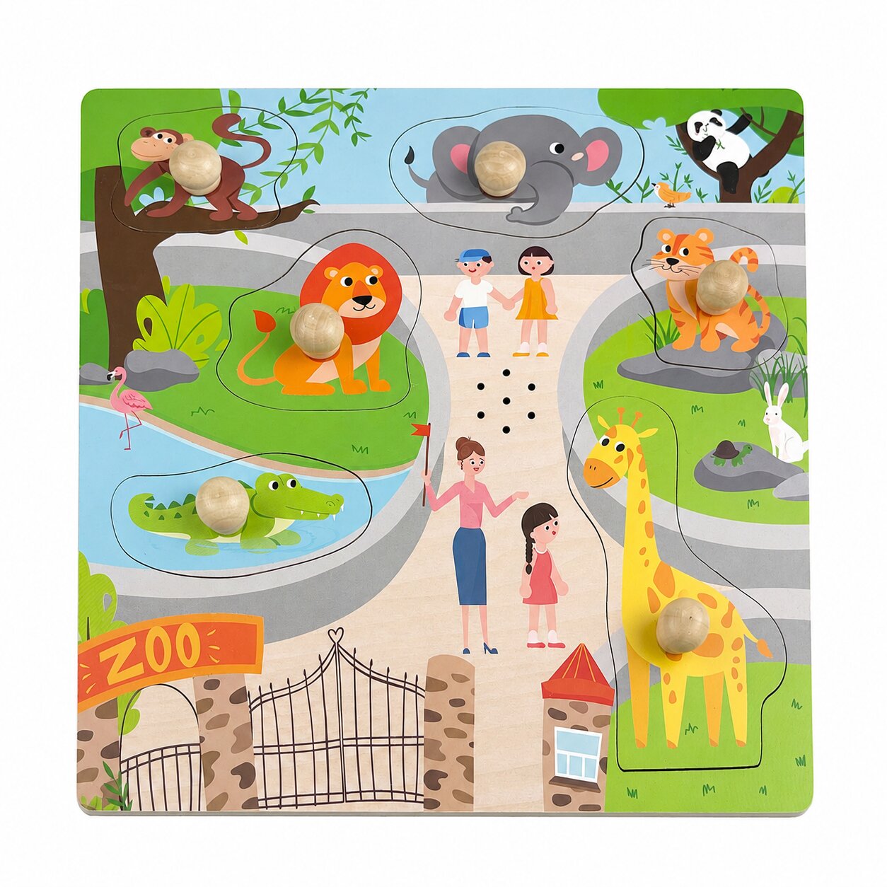 Sunman Puzzle din lemn cu sunete si lumini Animale 6 piese