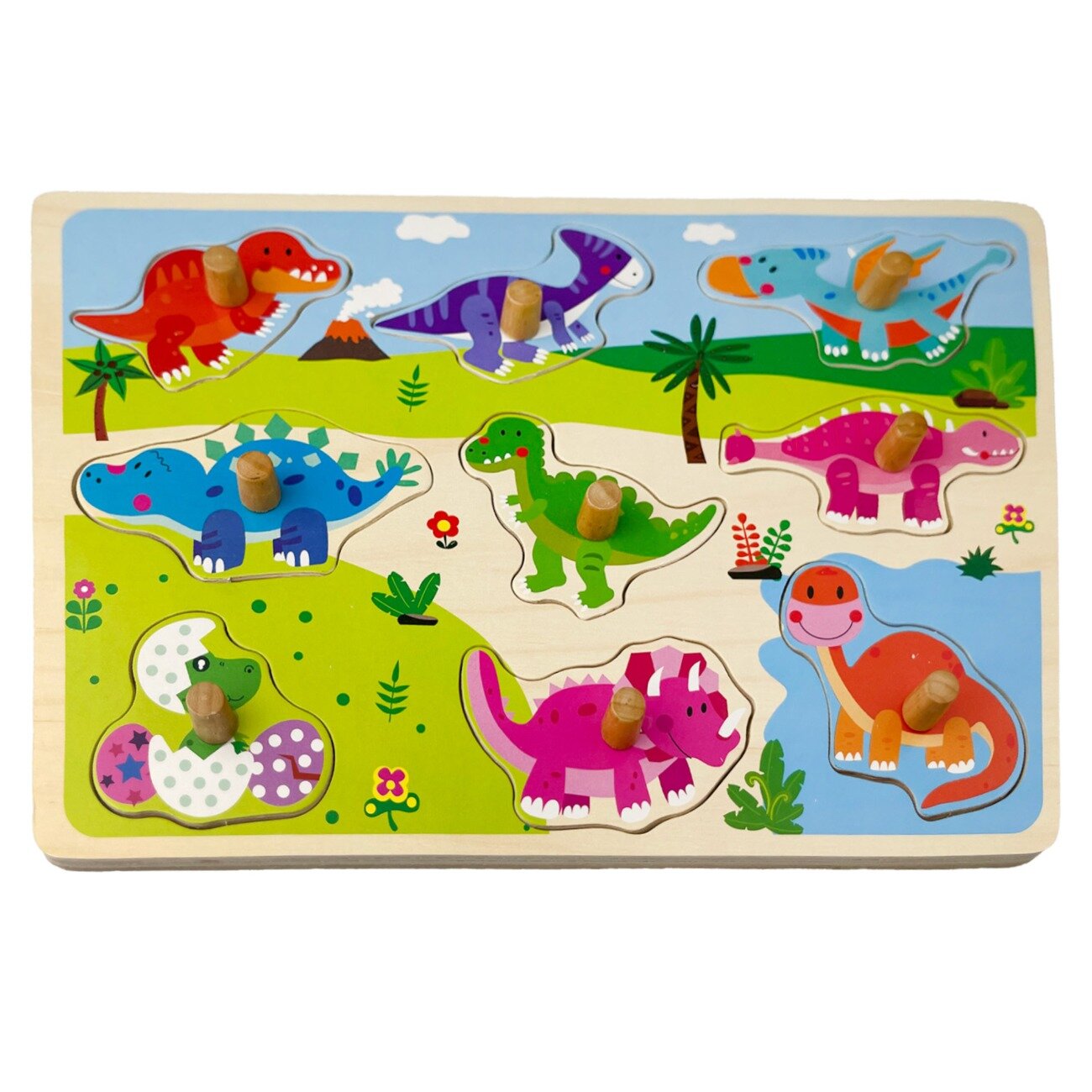 Sunman Puzzle din lemn Dinozauri dragalasi 9 piese