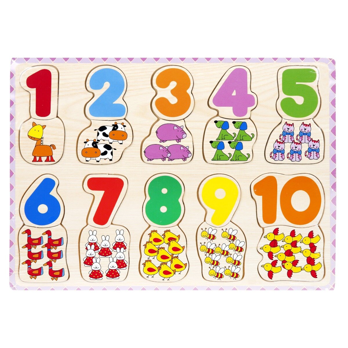 Sunman Puzzle din lemn Gasiti si conectati numerele si figurinele 20 piese