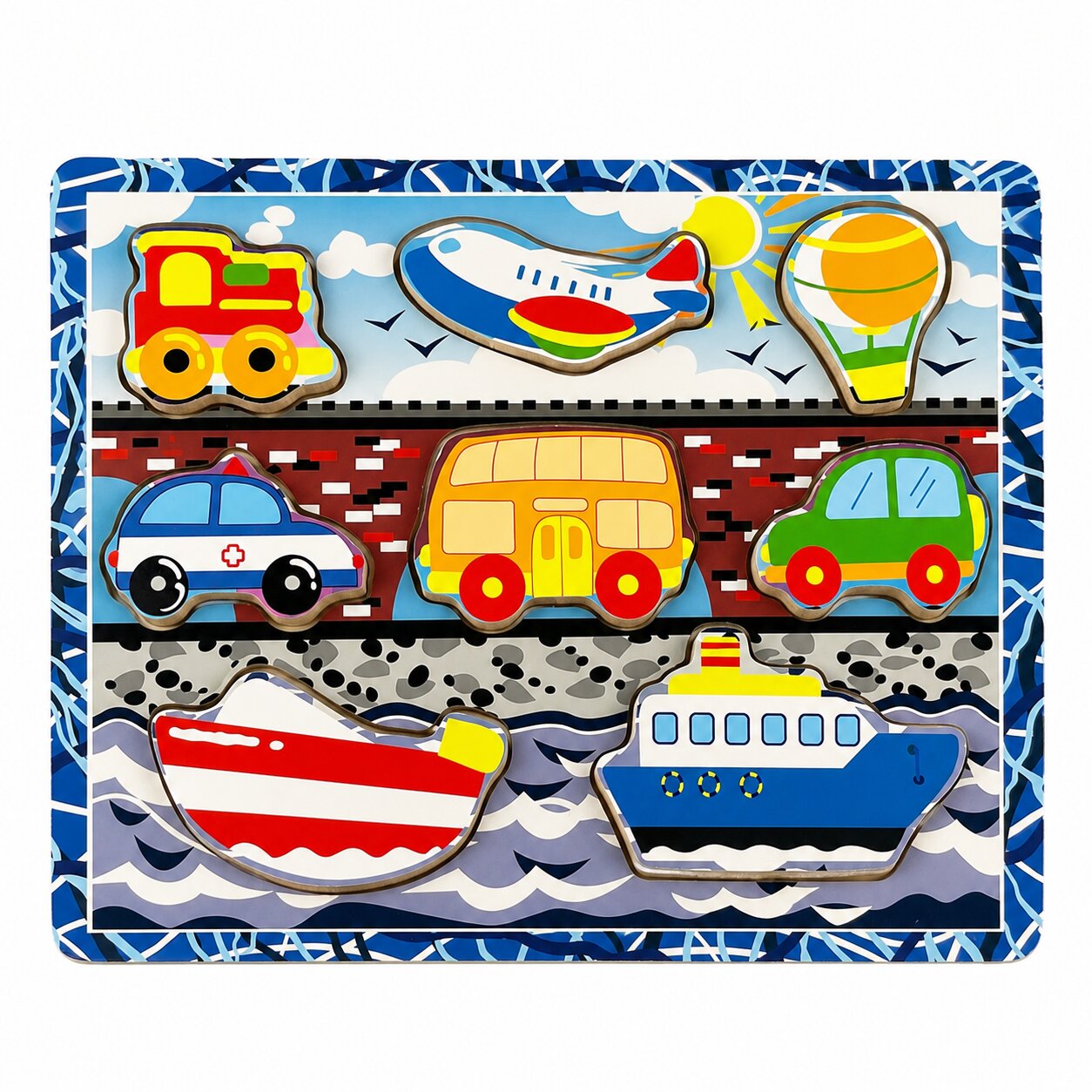 Sunman Puzzle din lemn Vehicule 8 piese
