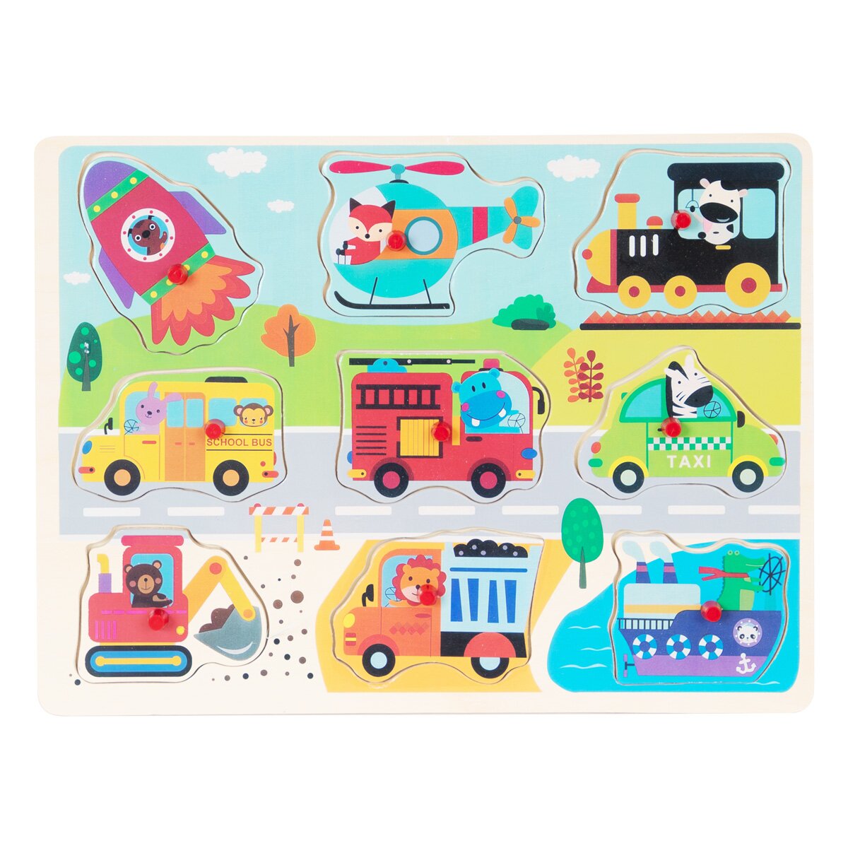 Sunman Puzzle din lemn Vehicule 9 piese