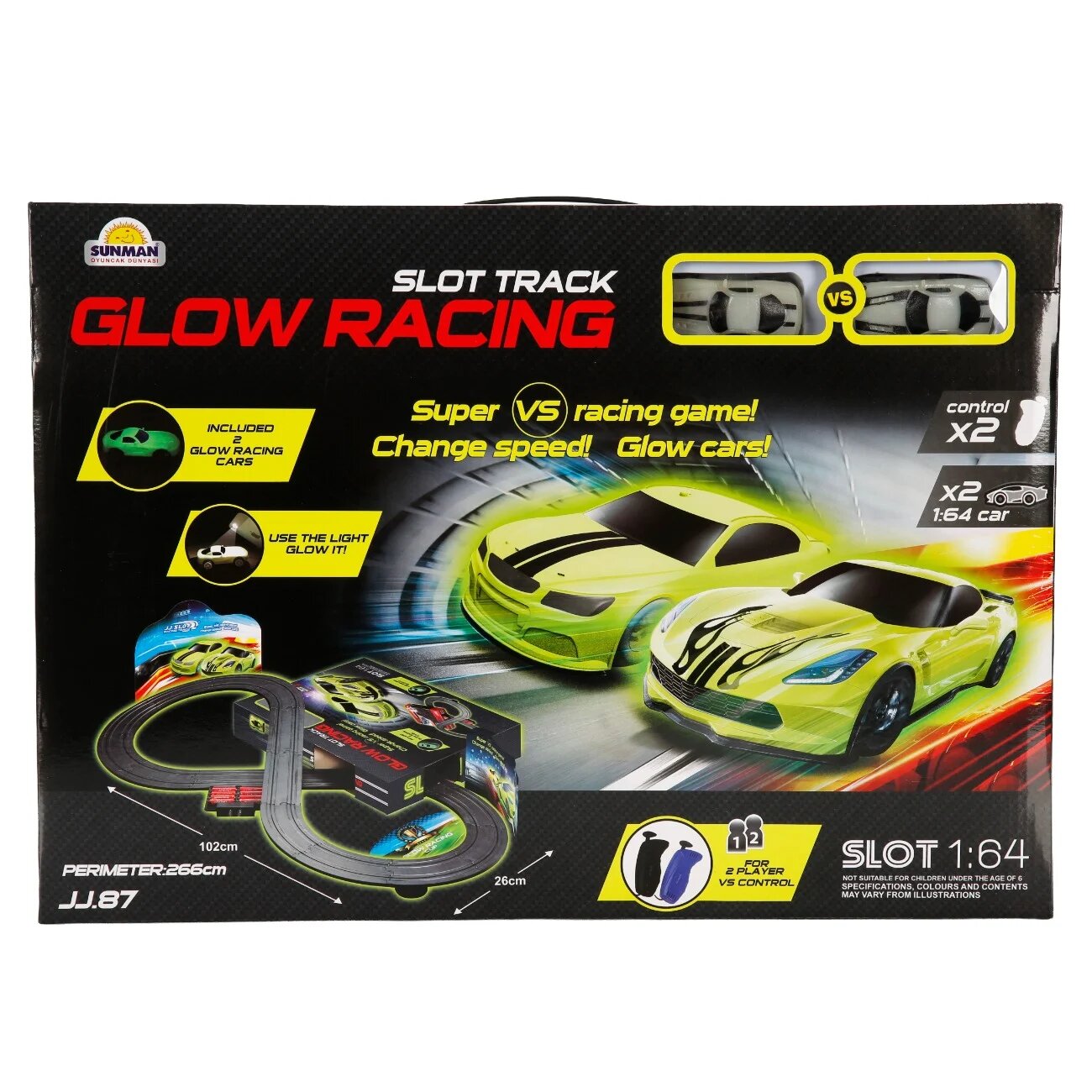 Sunman Set pista de curse cu 2 masini Glow Racing Slot Track 1:64