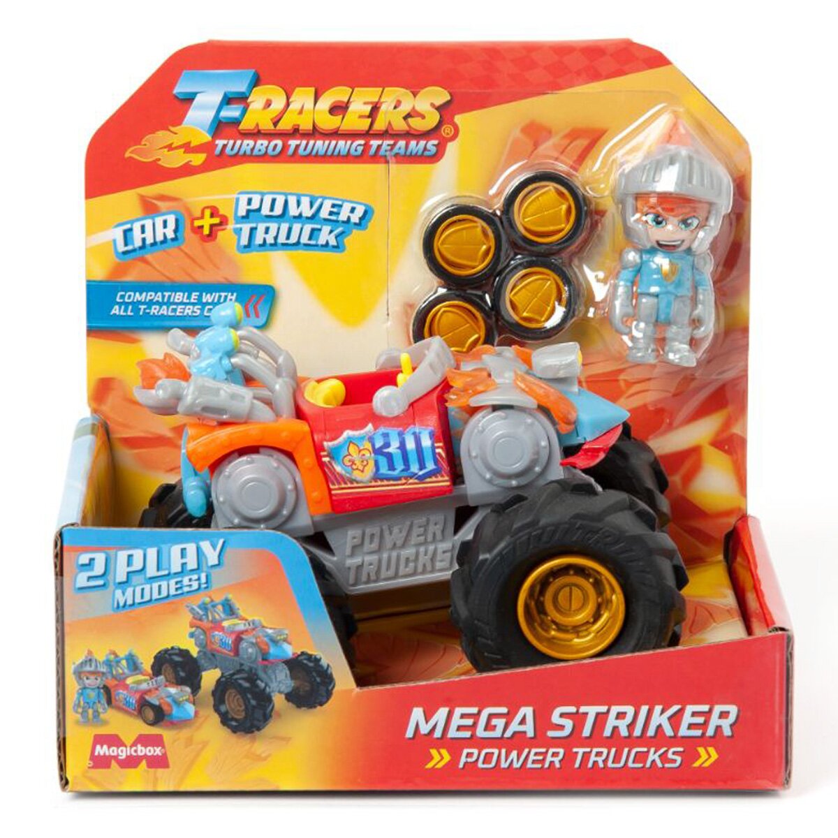 T-Racers Set masinuta si figurina Power Trucks Mega Striker