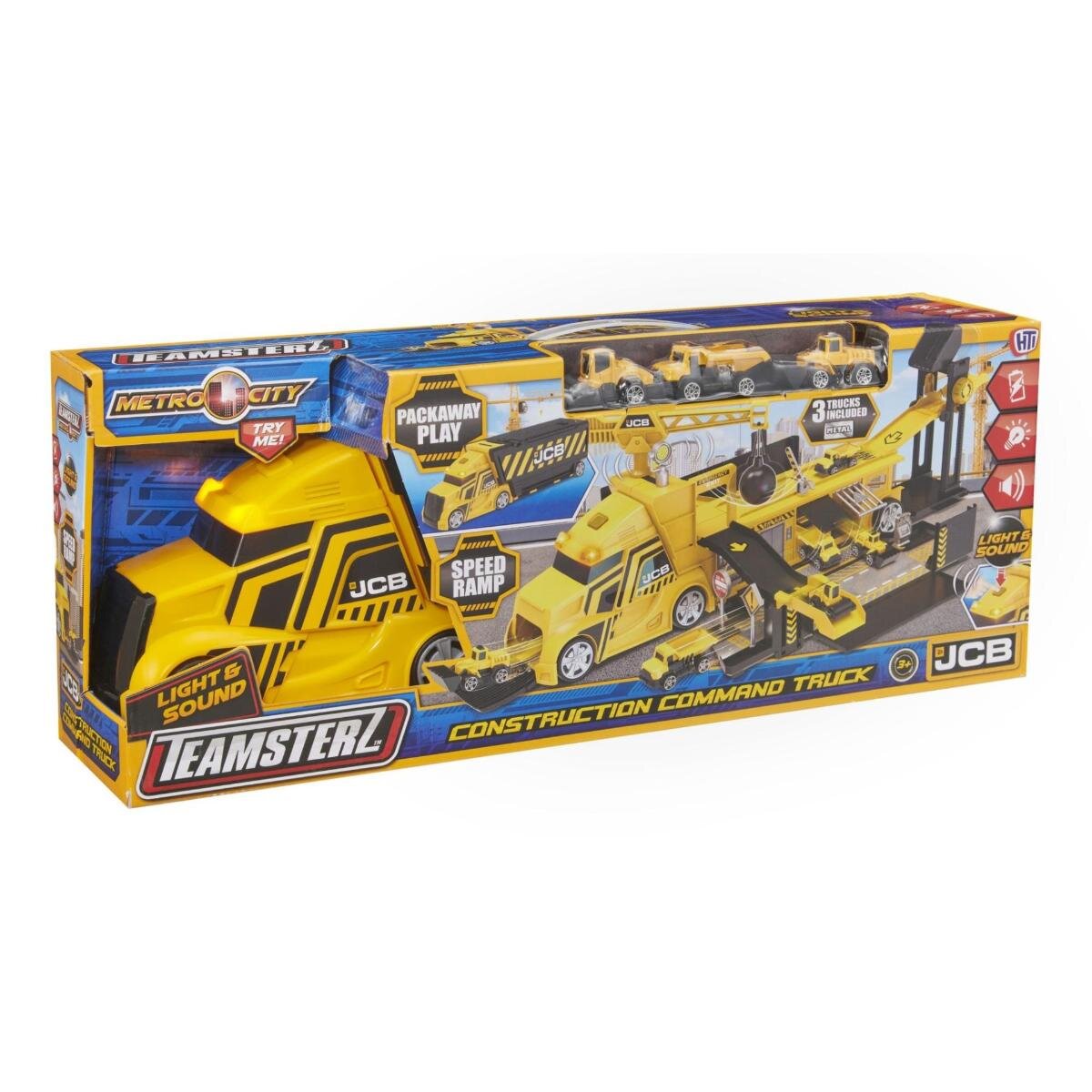 Teamsterz Camion cu platforma si 3 vehicule JCB Construction Command Truck