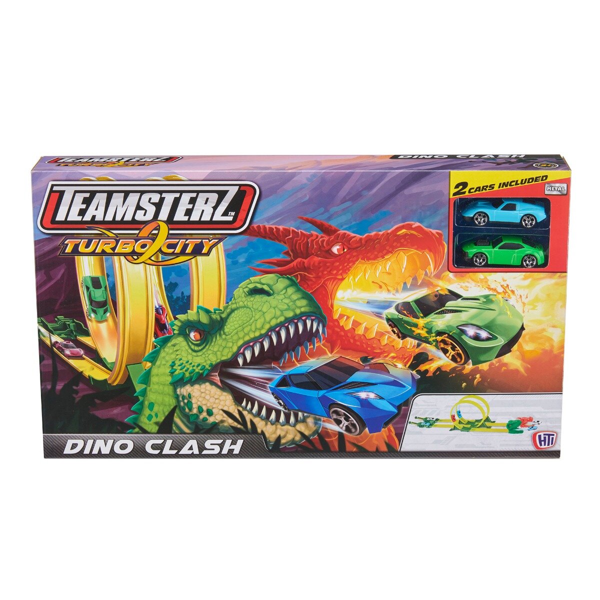 Teamsterz Set 2 piste cu 2 masinute Turbo City Dino Clash