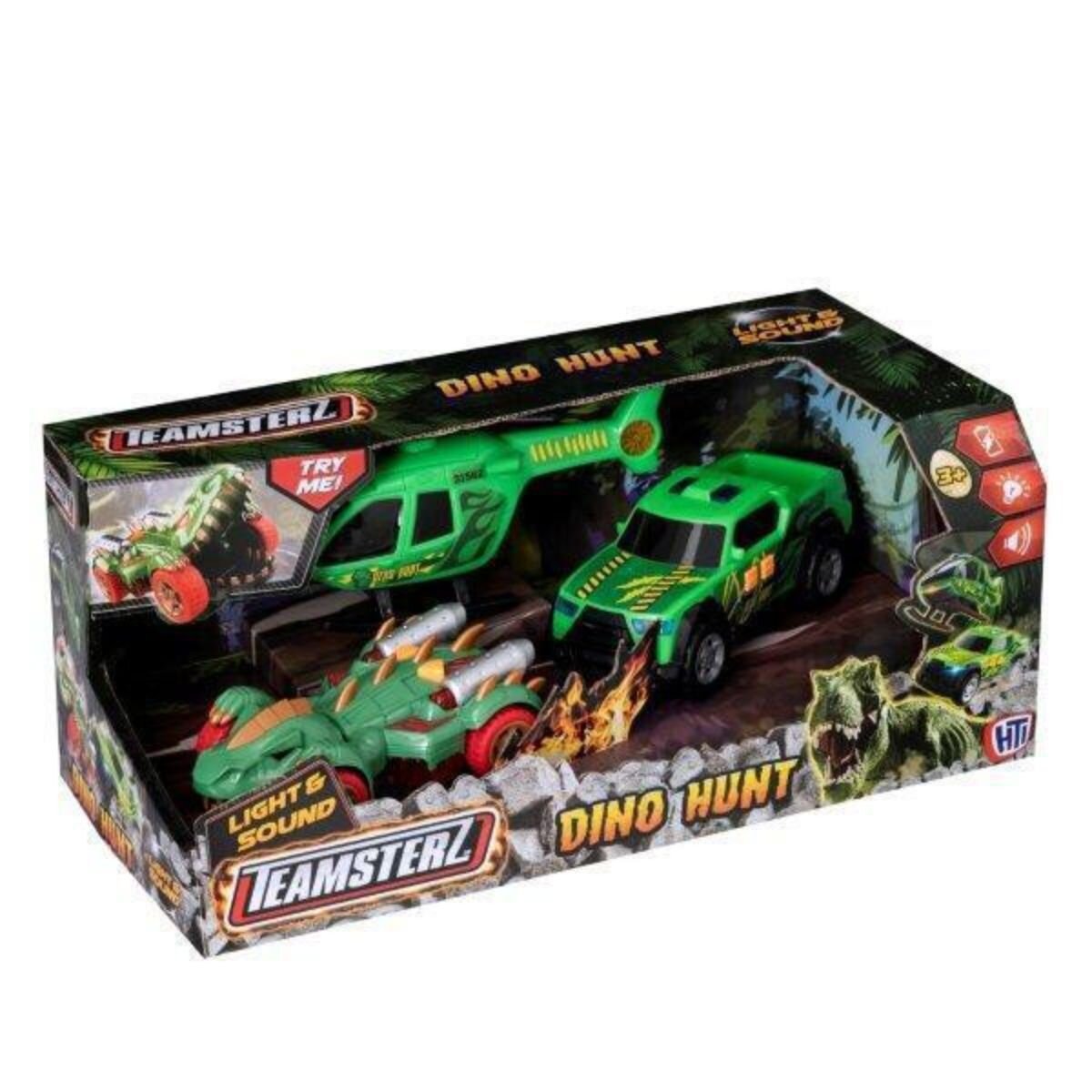 Teamsterz Set elicopter masina si dinozaur cu lumini si sunete