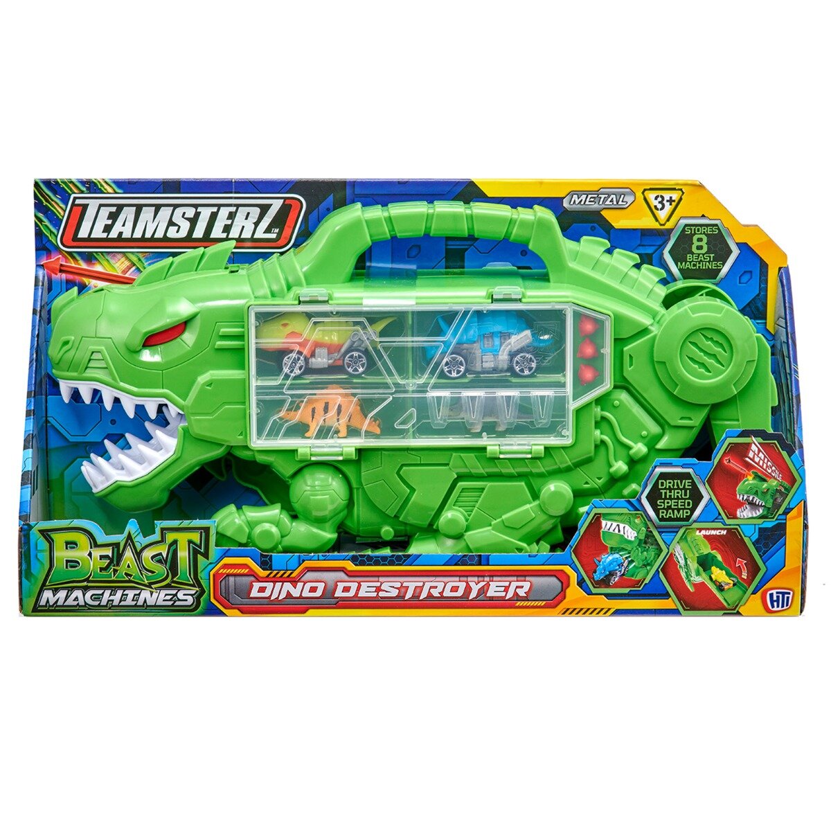 Teamsterz Transportator in forma de dinozaur cu vehicule si figurine Dino Destroyer
