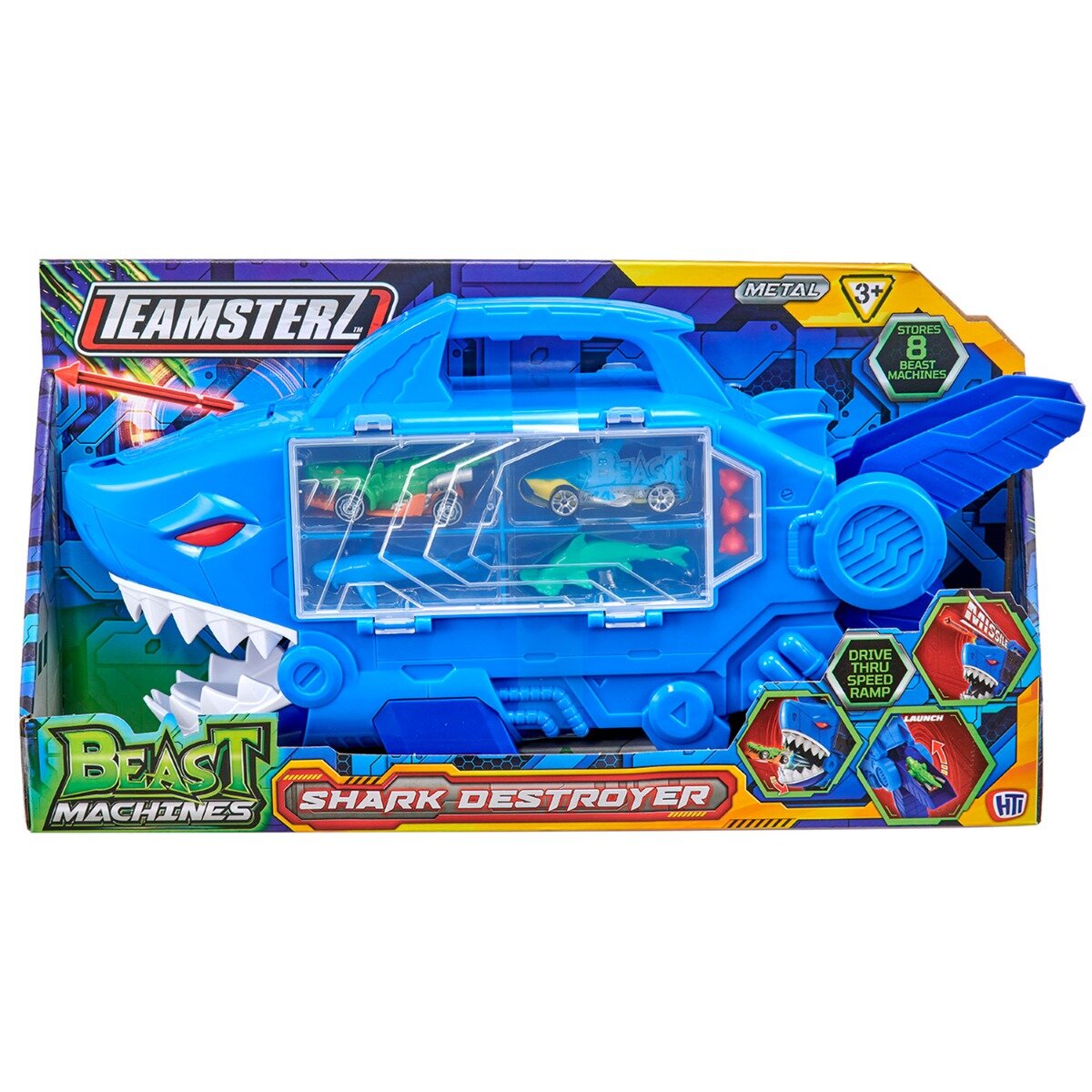 Teamsterz Transportator in forma de rechin cu vehicule si figurine Shark Destroyer