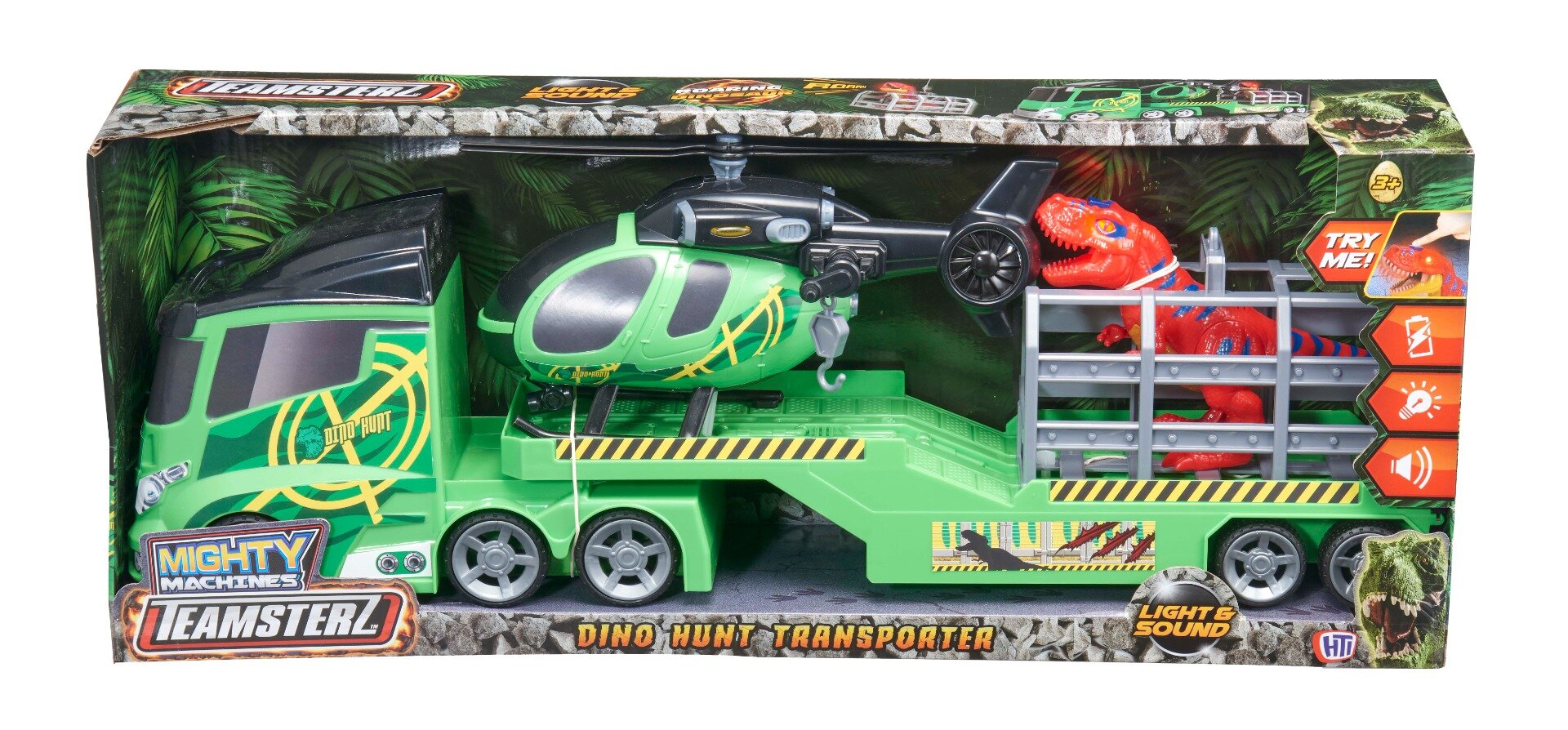 Teamsterz Transportor cu elicopter si dinozaur cu lumini si sunete