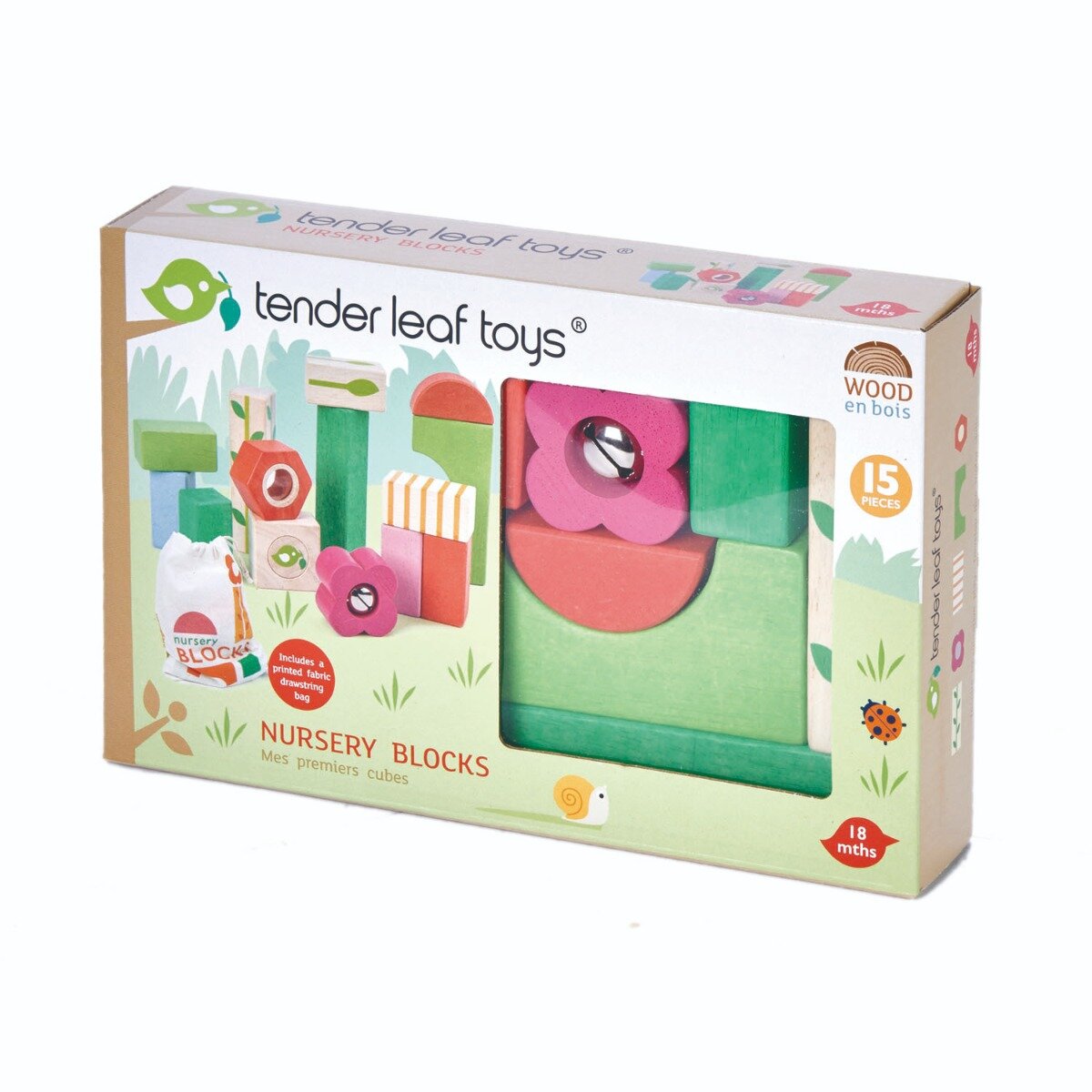 Tender Leaf Toys Cuburi din lemn cu ilustratii de pepiniera15 piese