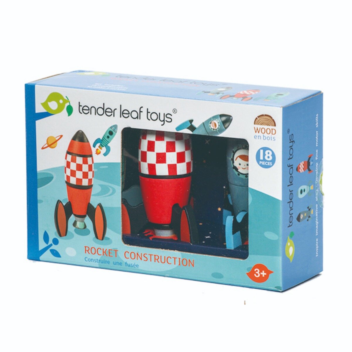 Tender Leaf Toys Joc de construit Racheta din lemn18 piese