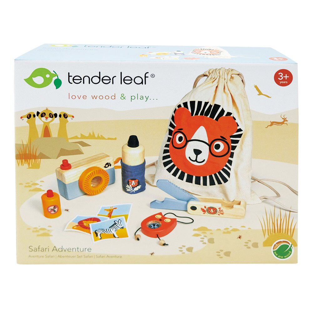 Tender Leaf Toys Kitul exploratorului safari din lemn premium 10 piese
