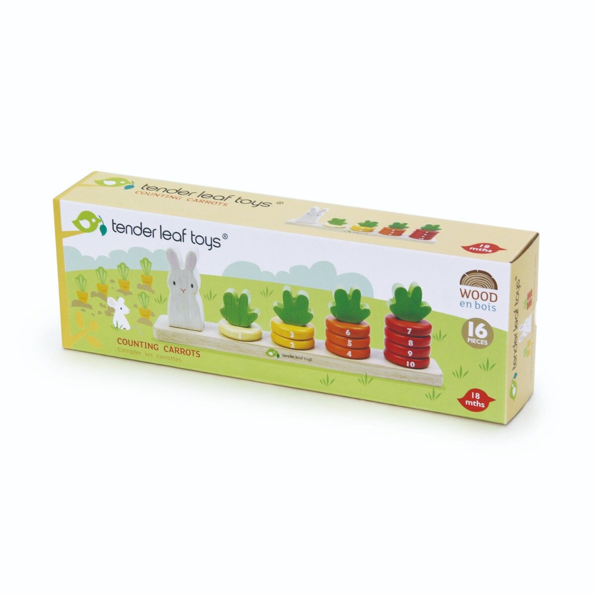Tender Leaf Toys Numaratoarea morcovilor din lemn 16 piese