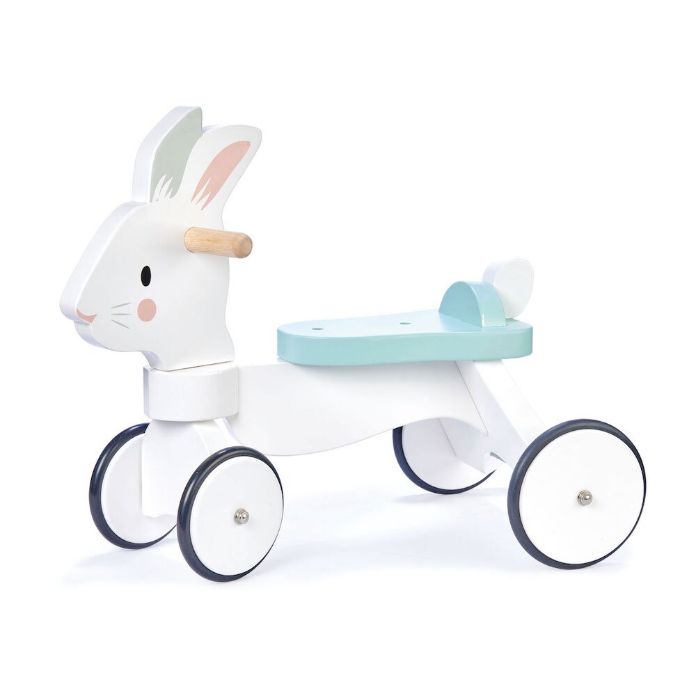 Tender Leaf Toys Premergator bicicleta din lemn cu 4 roti Iepuras