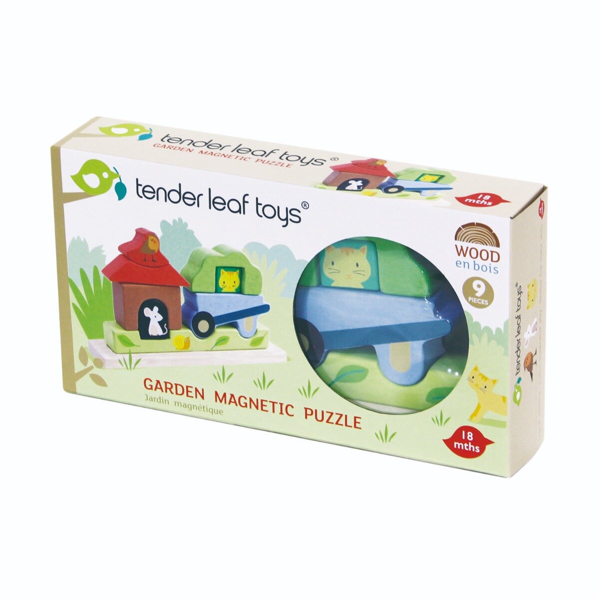 Tender Leaf Toys Puzzle 3D magnetic din lemn gradina 9 piese