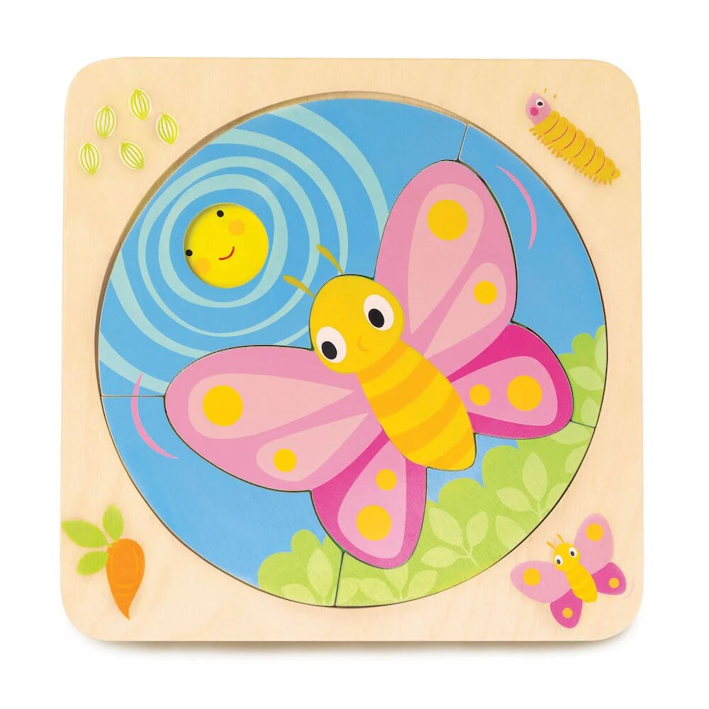 Tender Leaf Toys Puzzle educativ din lemn Butterfly Life 4 in 1