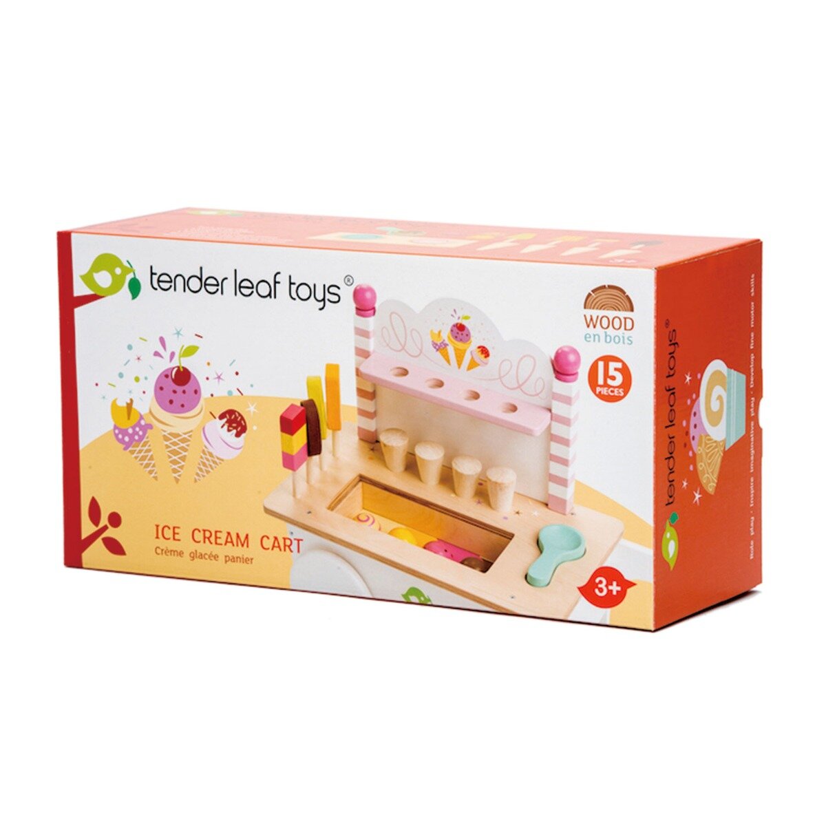 Tender Leaf Toys Set de joaca Caruciorul cu inghetata din lemn Ice Cream Cart 15 piese