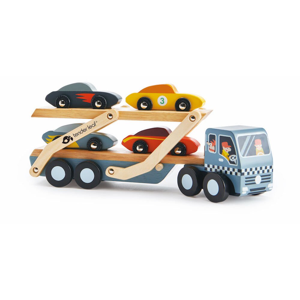 Tender Leaf Toys Transportatorul auto sport din lemn 5 piese
