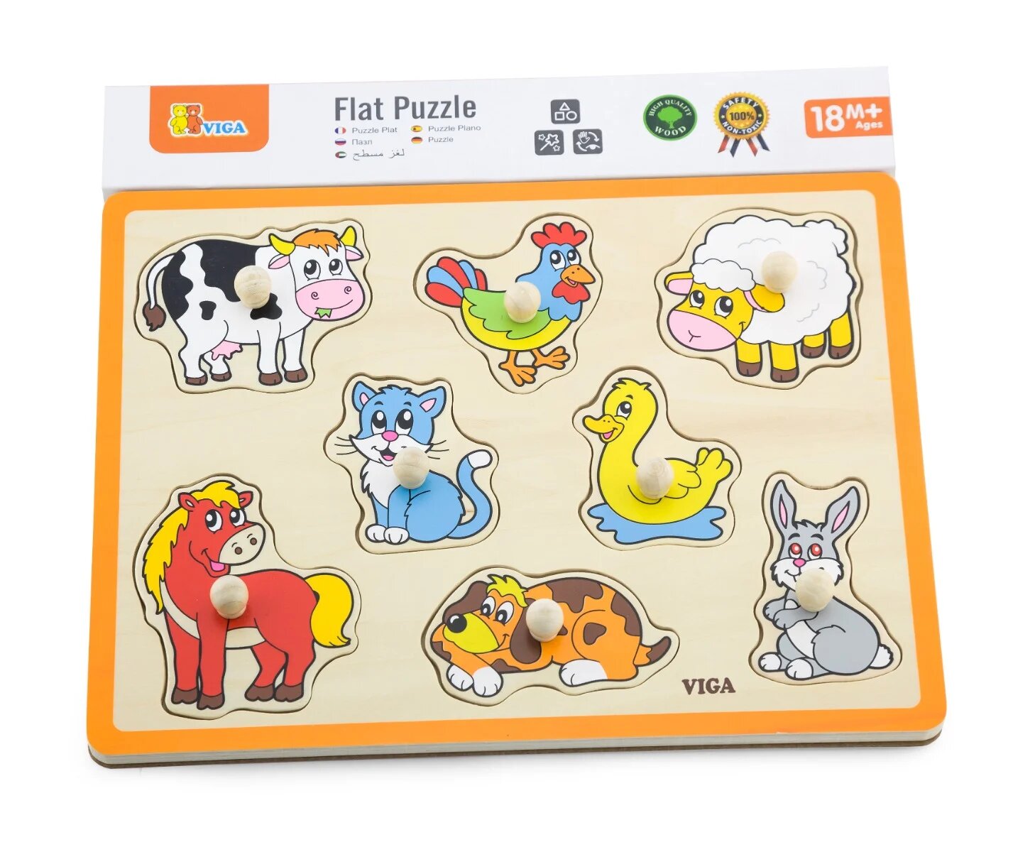 Viga Puzzle din lemn cu manere Animale de la ferma