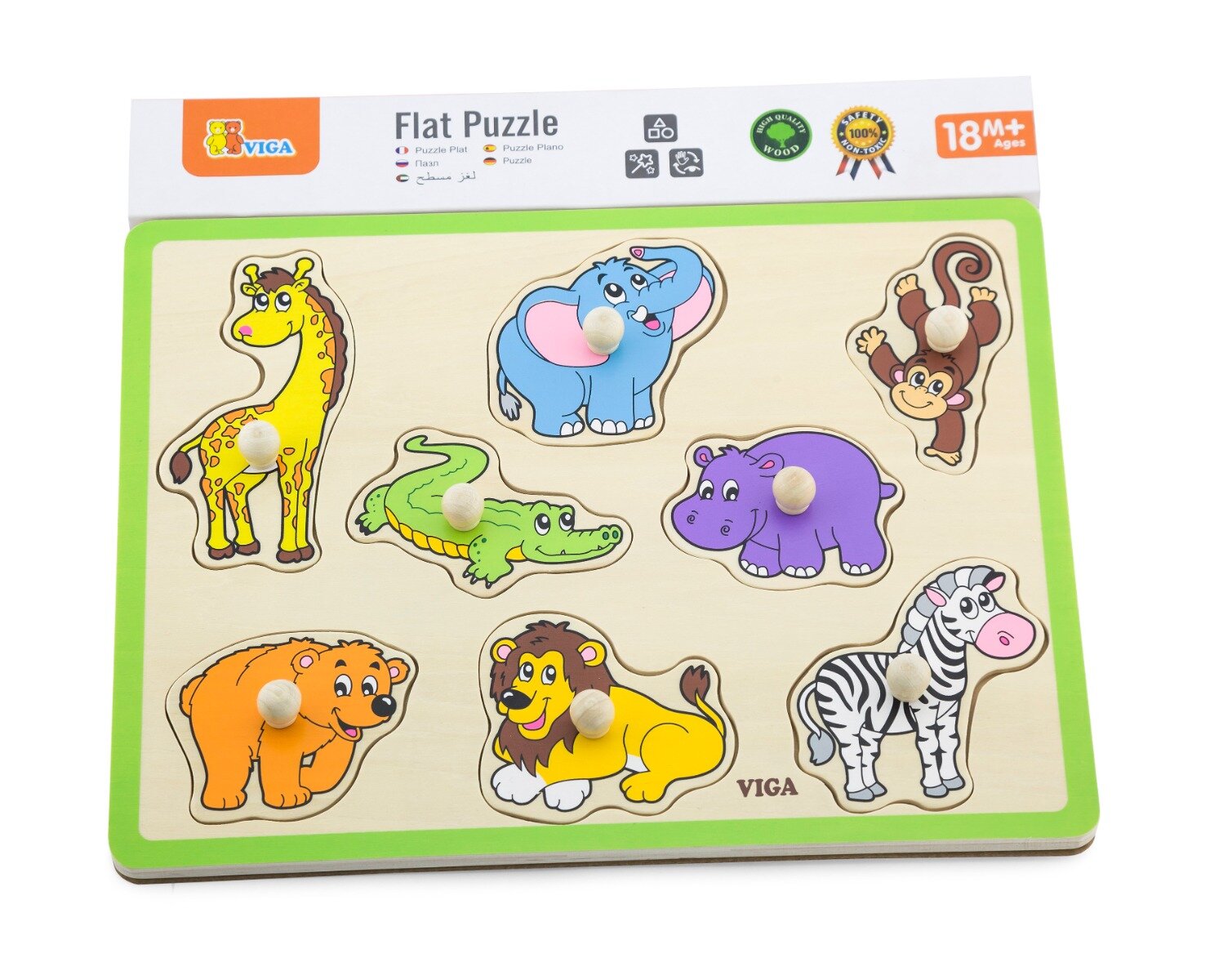 Viga Puzzle din lemn cu manere Animale salbatice