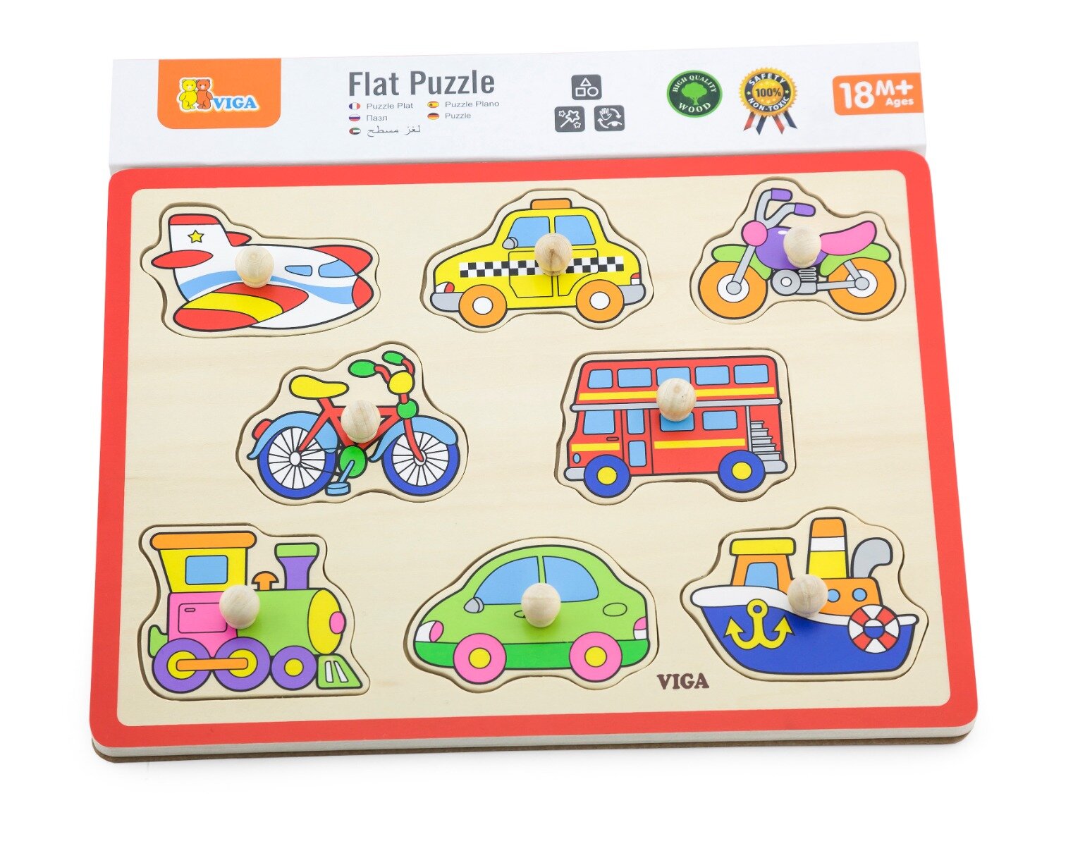 Viga Puzzle din lemn cu manere Mijloace de transport