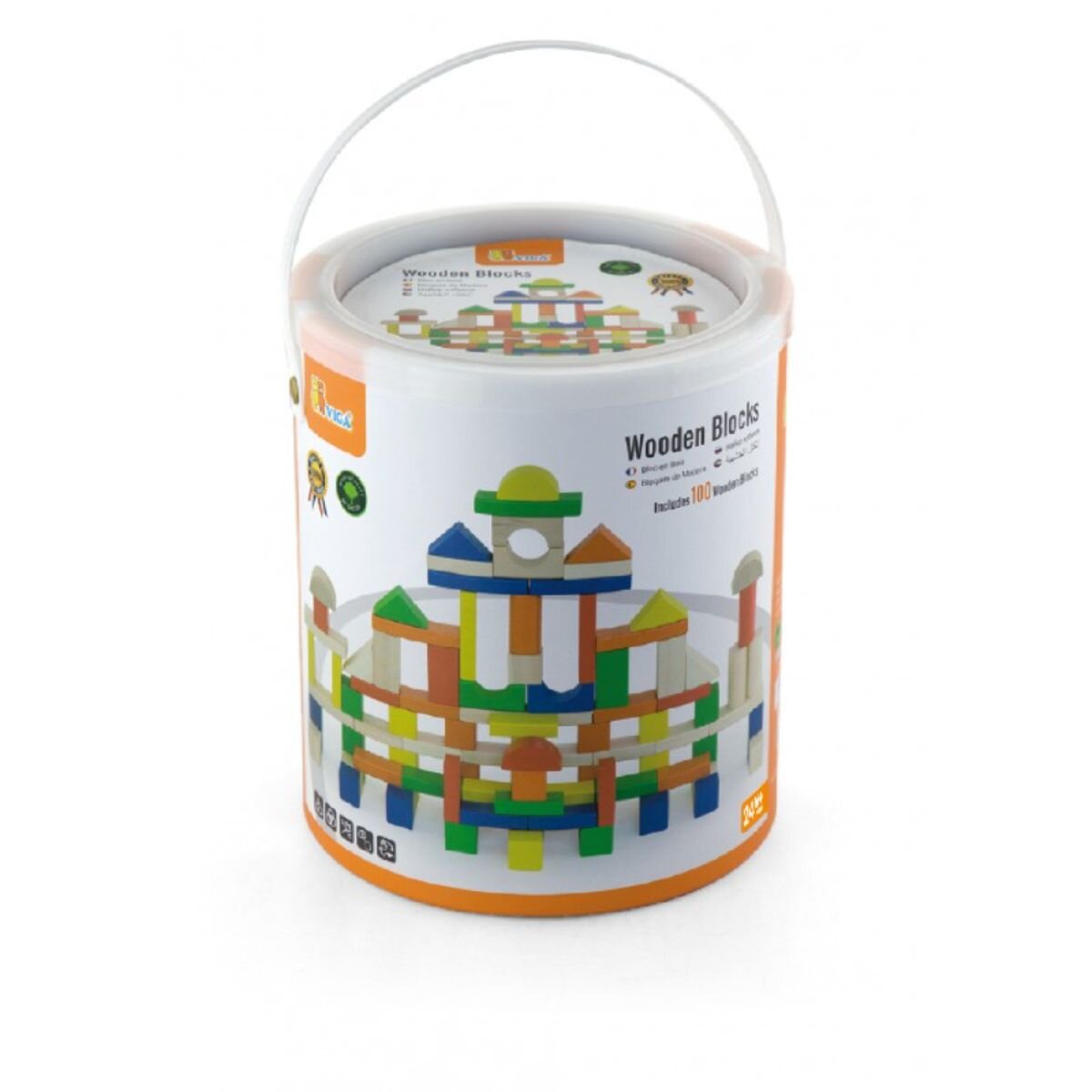 Viga Set 100 cuburi de construit din lemn colorate 2.5 cm