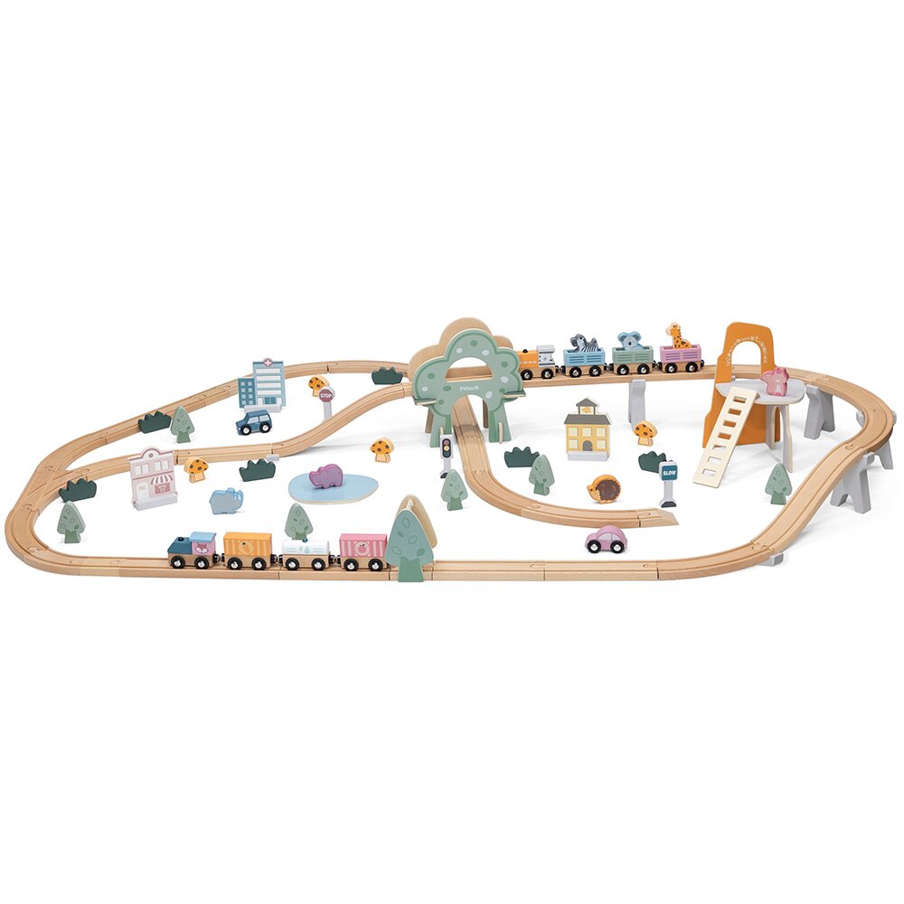 Viga Set de joaca Trenulet din lemn PolarB 90 piese