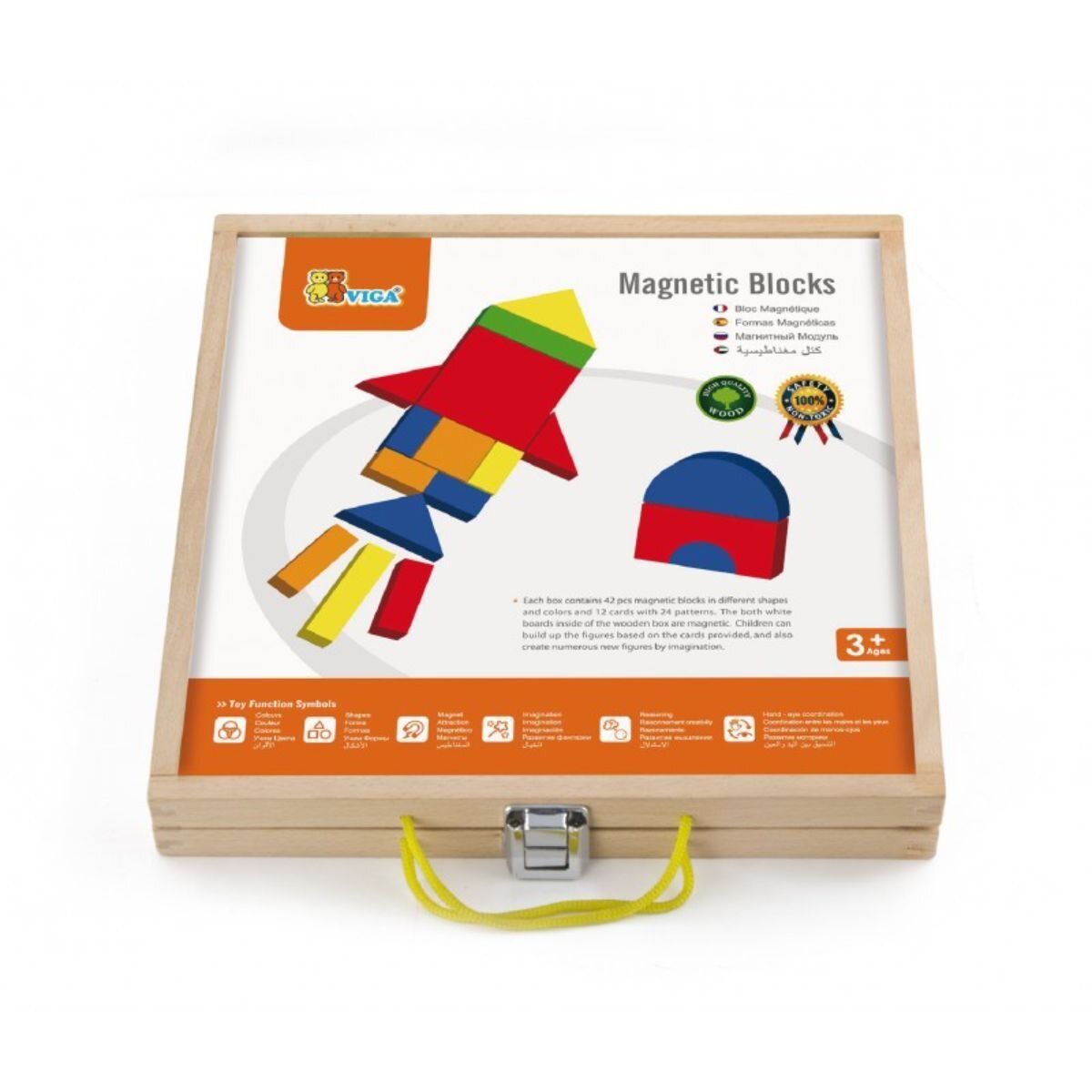 Viga Set magnetic forme geometrice din lemn cu cutie