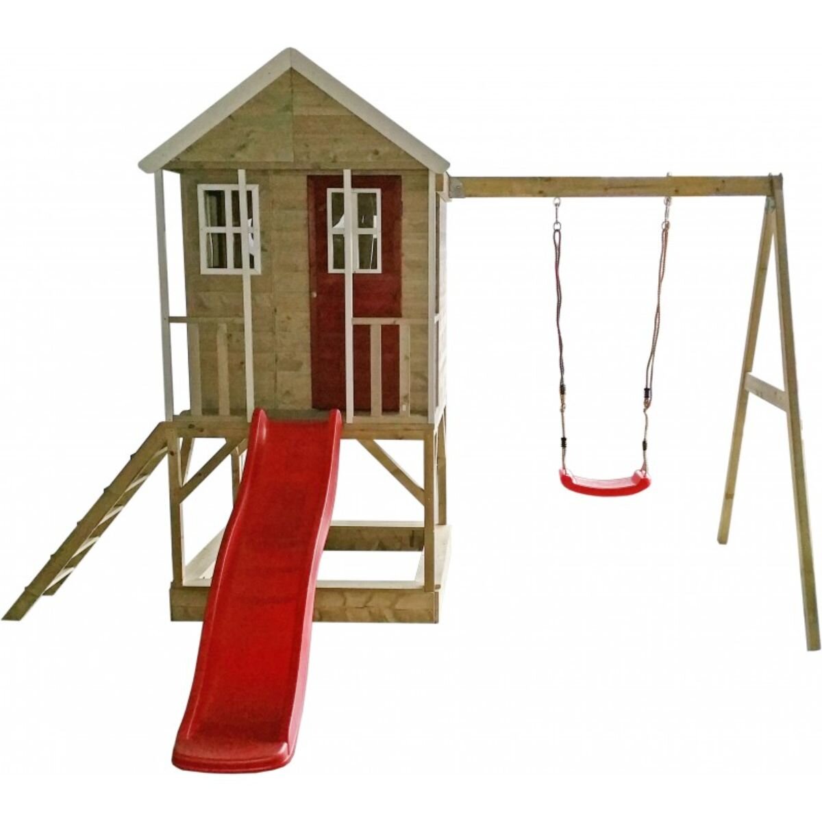 Wendi Toys Casuta de gradina cu platforma loc pentru nisip tobogan si leagan Nordic Adventure House