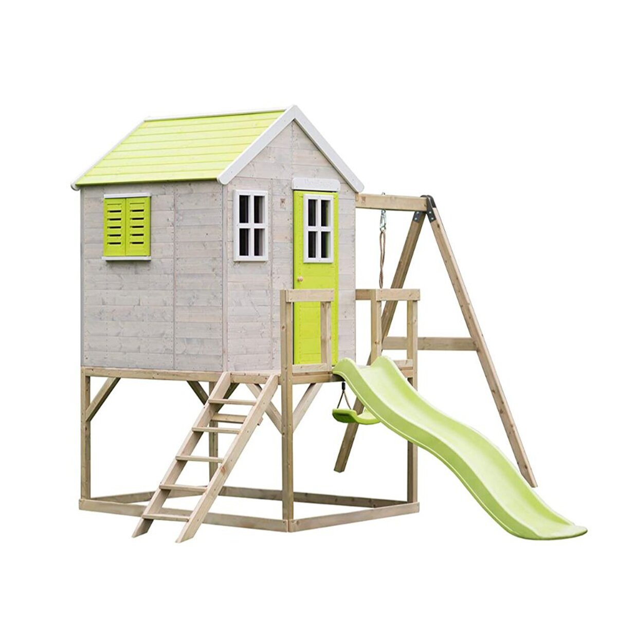 Wendi Toys Casuta de gradina cu platforma tobogan si leagan Lime Lodge