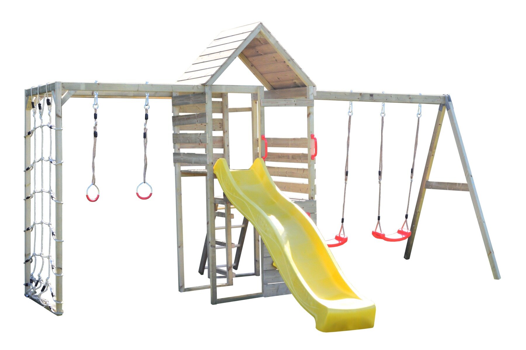 Wendi Toys Turn de joaca cu 2 platforme panou de catarare tobogan leagan dublu si modul de gimnastica