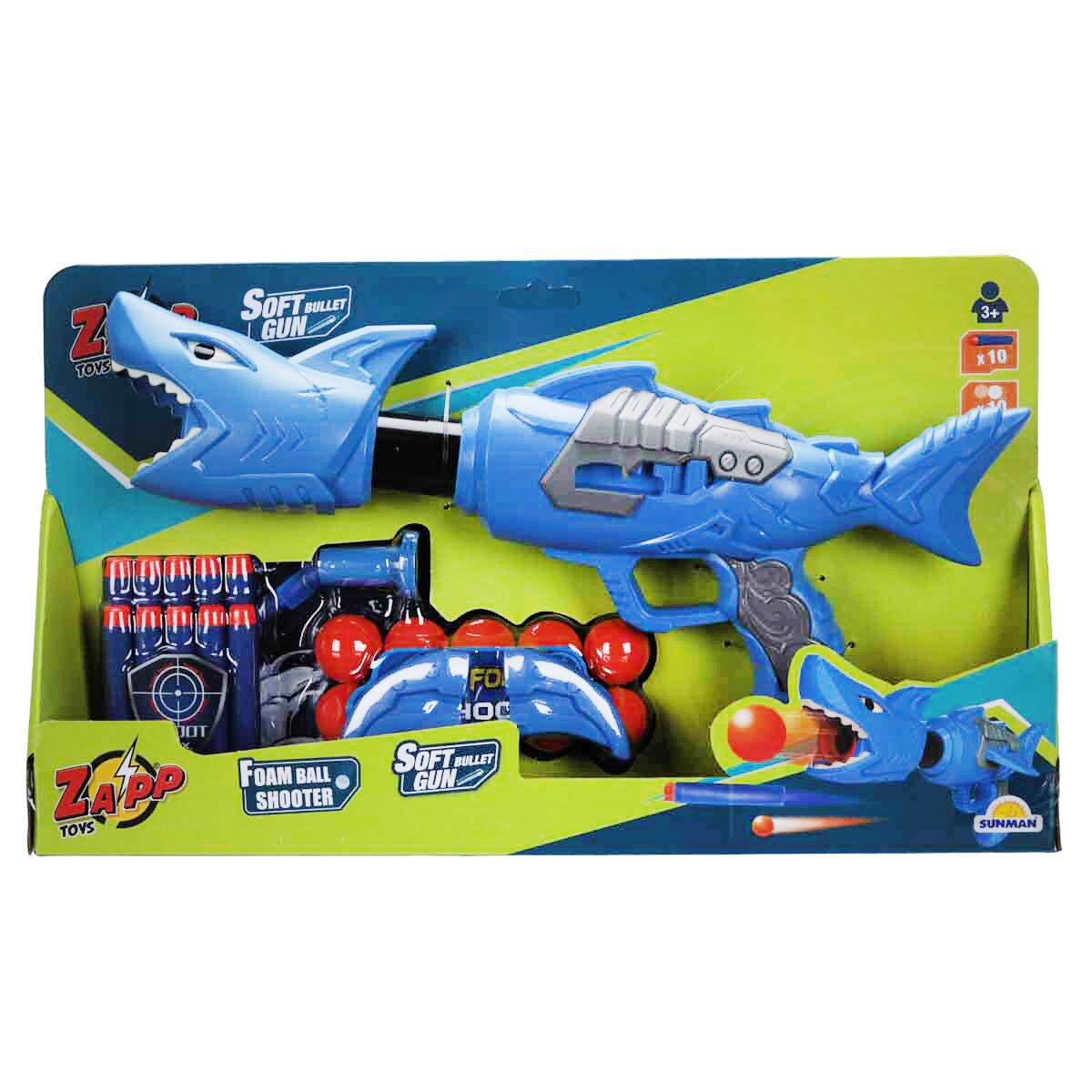 Zapp Toys Arma de jucarie cu 10 sageti si bile din burete Shark Albastru