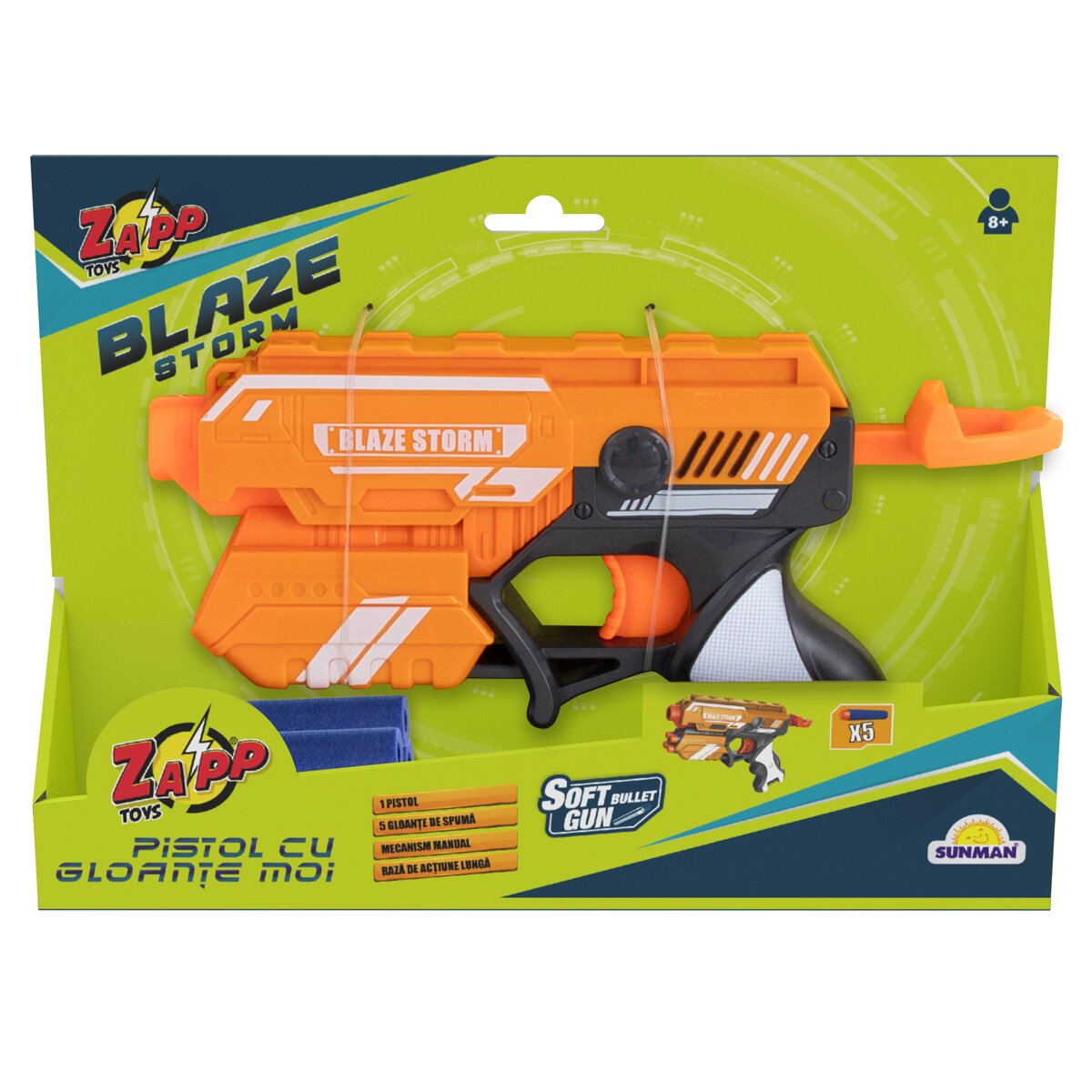 Zapp Toys Pistol cu 5 gloante din burete Blaze Storm Portocaliu
