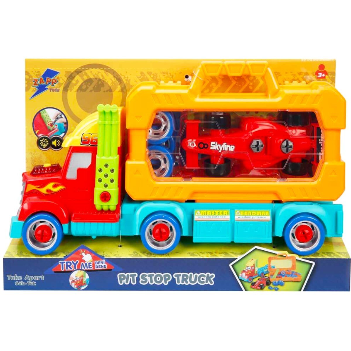 Zapp Toys Set transportator cu masinuta de curse in gentuta